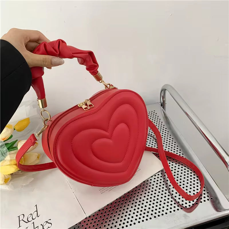 Fashion Love Heart Shape Shoulder Bag Small Handbags Designer Crossbody Bags for Women Solid Pu Leather Top Handle Bag