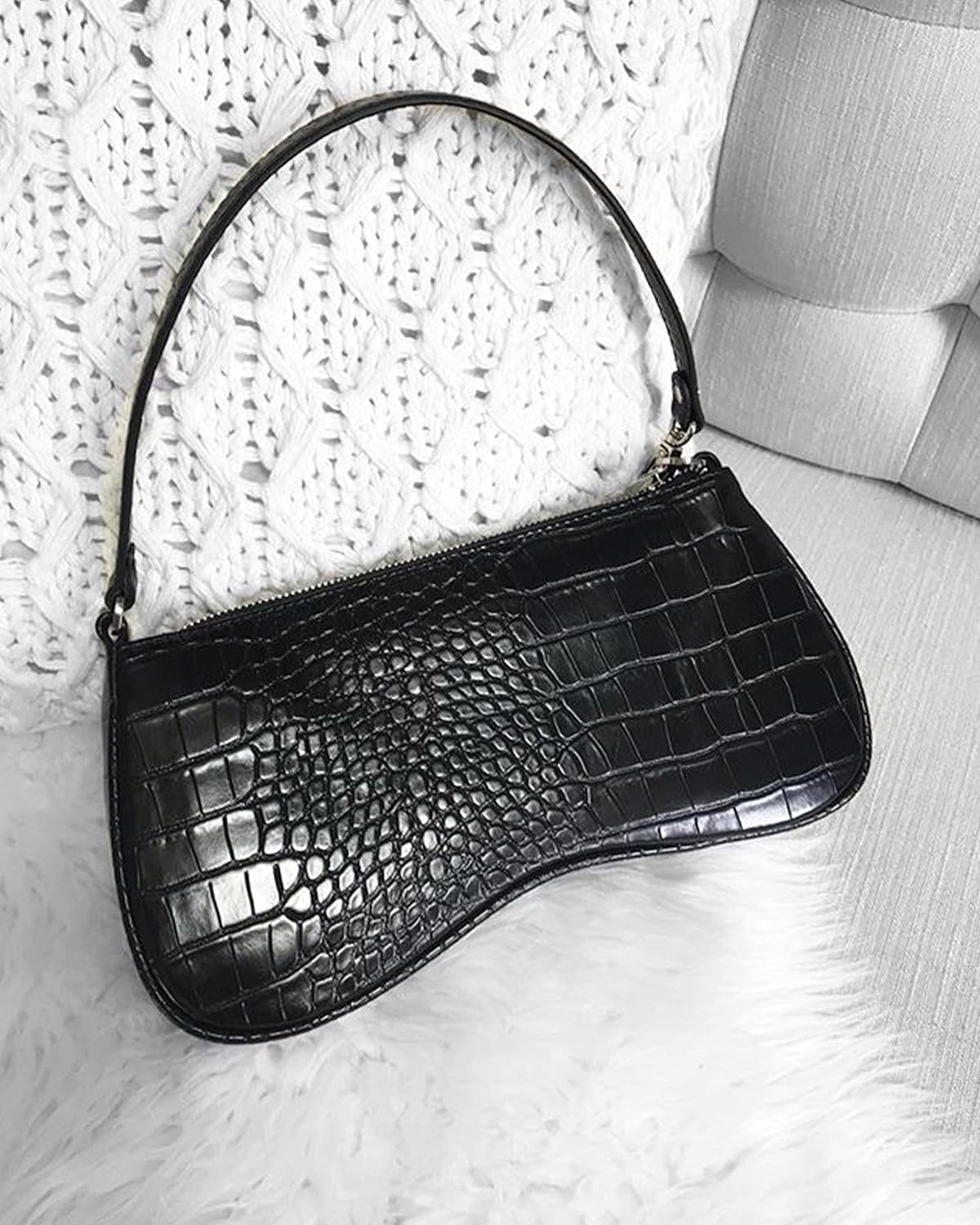 90S Shoulder Bag for Women Vegan Leather Crocodile Purse Classic Clutch Handbag